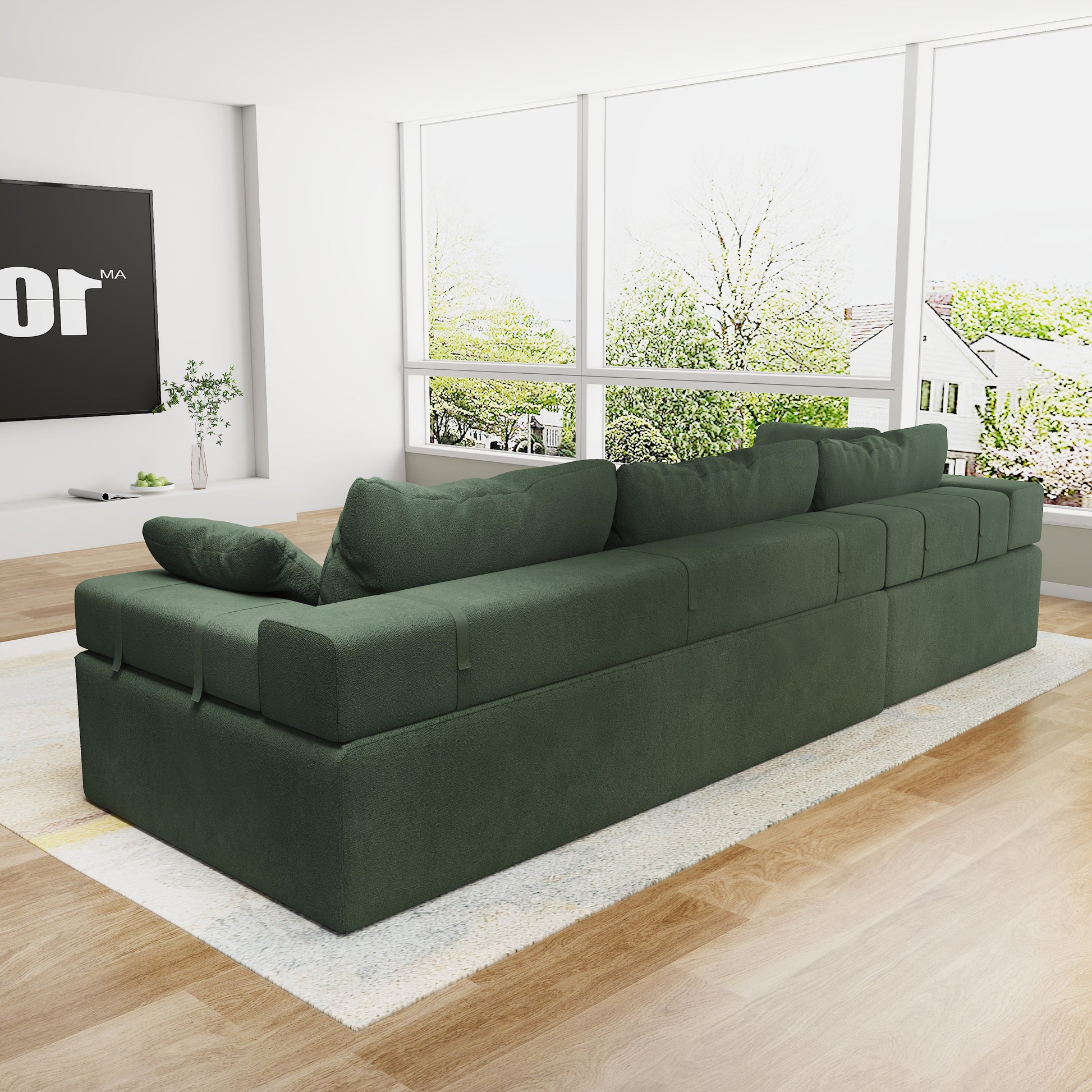 Modern Upholstered Sectional Sofa Couch Set,Modular 108" L Shaped Sectional Living Room Sofa Set With 6 Pillows,Free Combination Sofa Couch For Living Room,Bedroom Left Chaise Green Foam Chenille 3 Seat