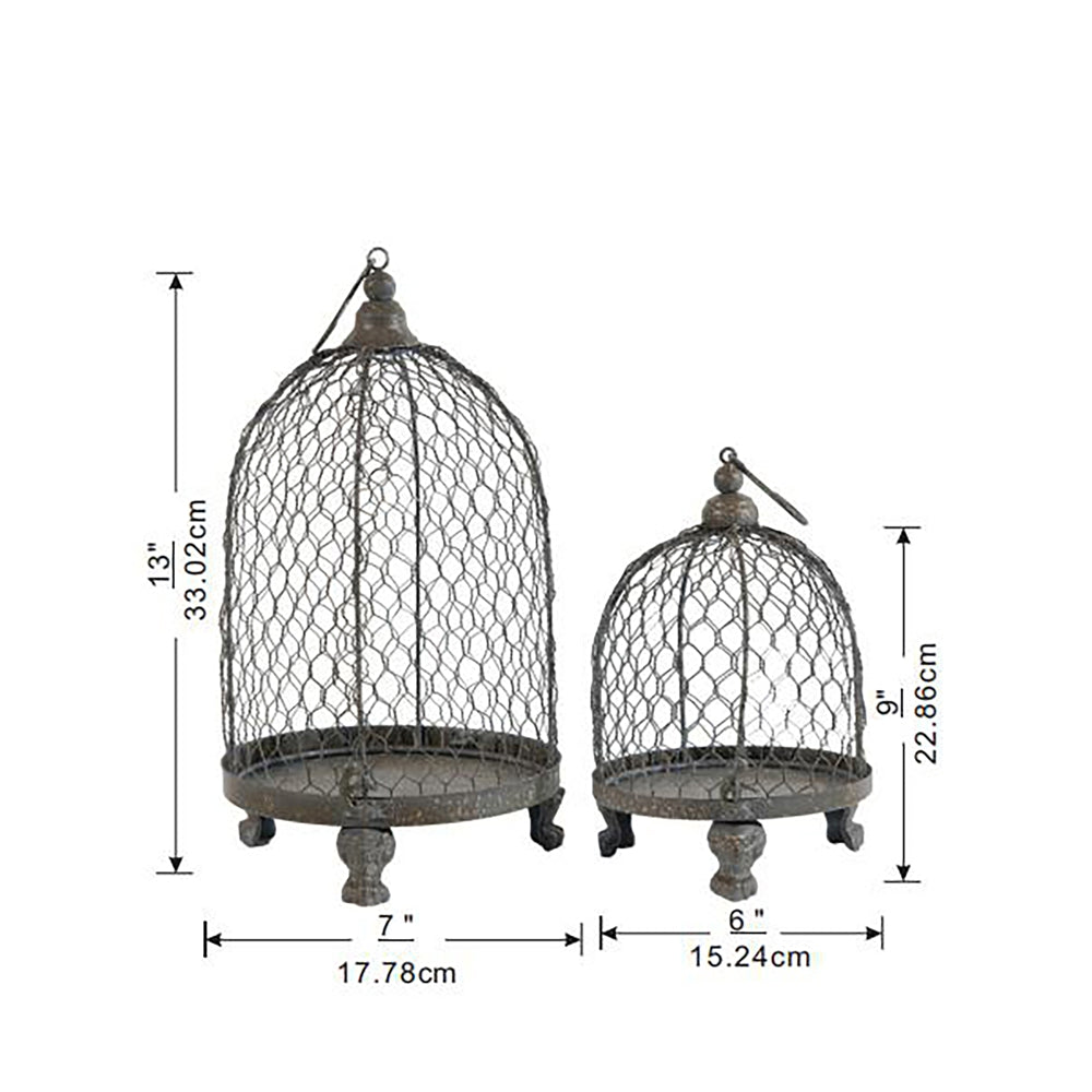 Set Of 2 Phineas Hanging Wire Mesh Candle Holders, L: D7X13" S: D6X9" Antique Gray Antique,Farmhouse,Retro,Rustic Iron