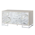 Panos Console Cabinet, White Marble Paint & Chrome Finish Ac02344 White Metal