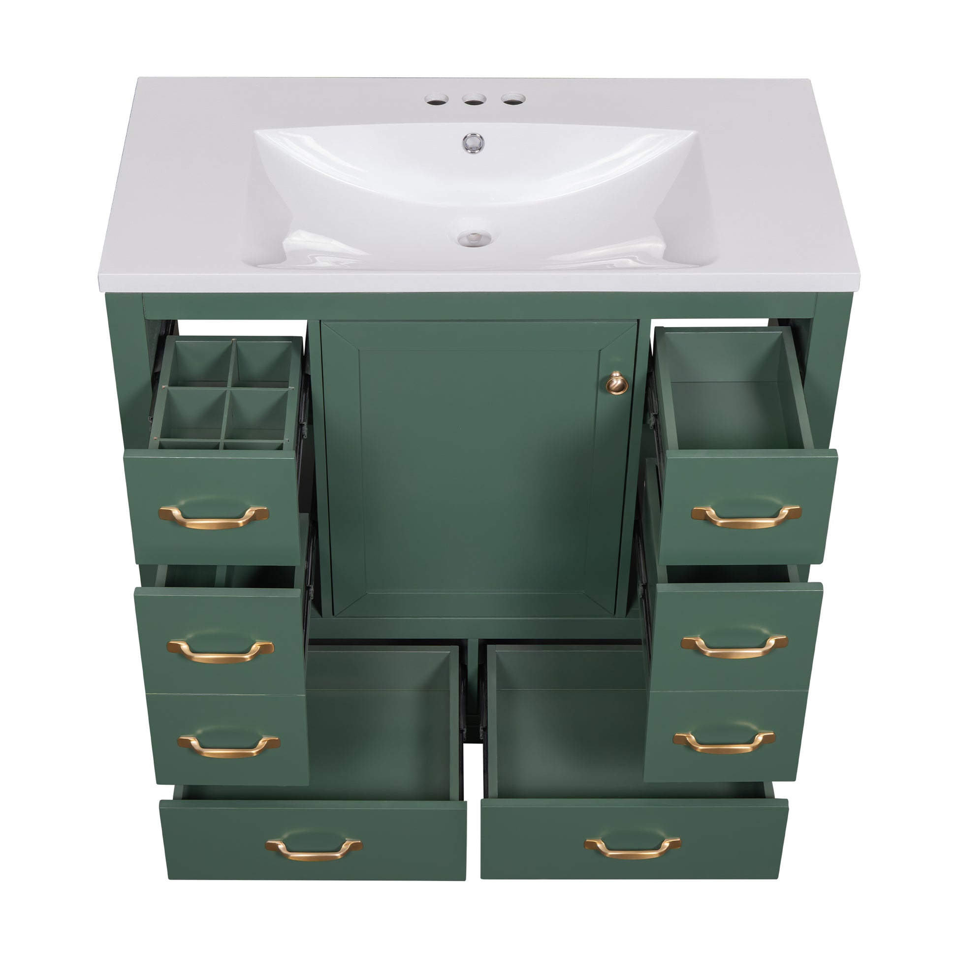 36" Bathroom Vanity With Sink Combo, Six Drawers, Multi Functional Drawer Divider, Adjustable Shelf, Green Old Sku:Sy999808Aaf Green Solid Wood Mdf