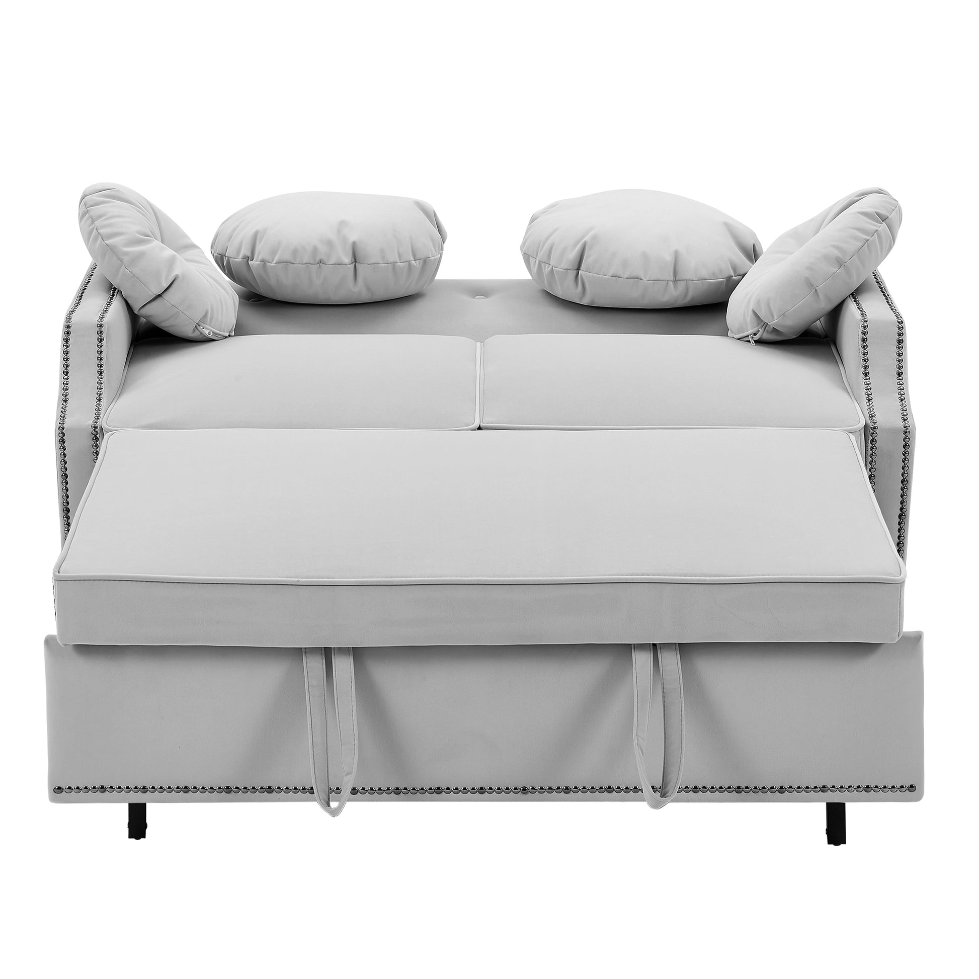 54.7" Multiple Adjustable Positions Sofa Bed Stylish Sofa Bed With A Button Tufted Backrest, Two Usb Ports And Four Floral Lumbar Pillows For Living Room, Bedroom,Or Small Space, Light Grey Light Grey Foam Polyester 2 Seat