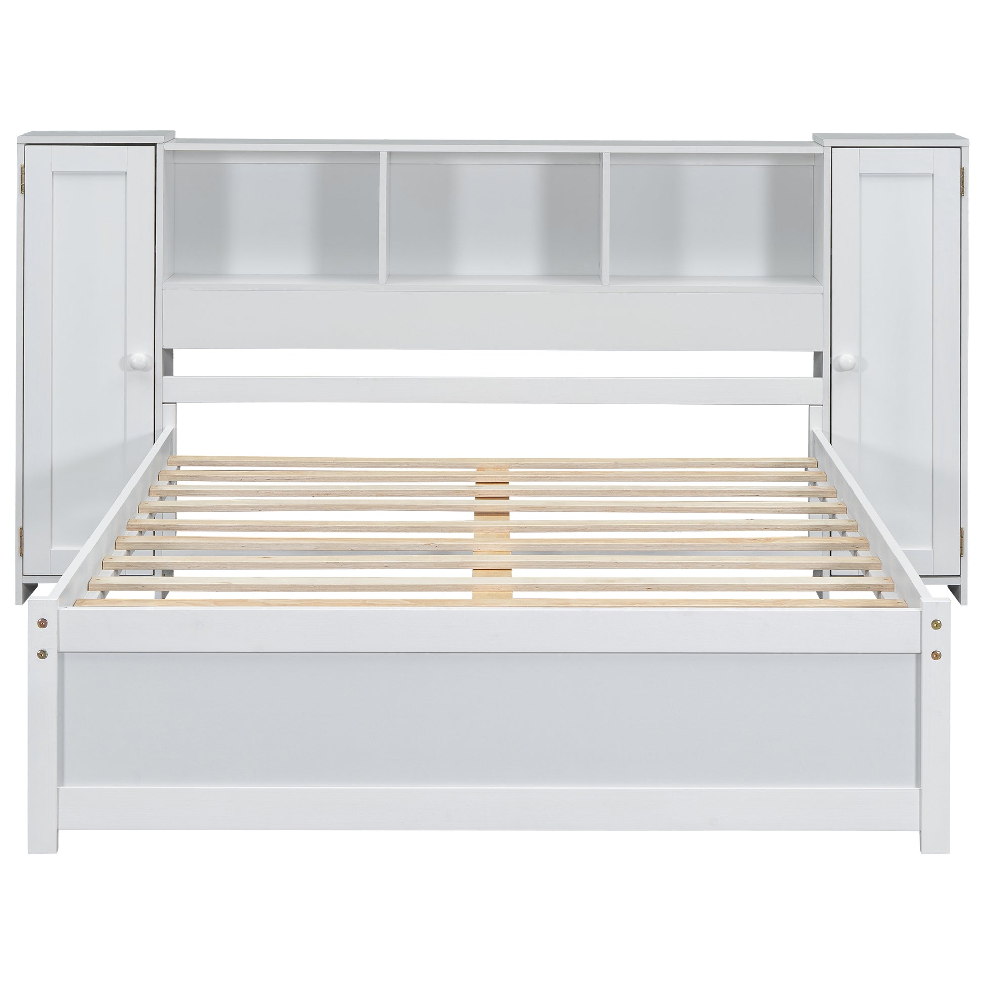 Full Size Platform Bed With Storage Headboard And Lockers, White Full Box Spring Not Required White Wood Bedroom Solid Wood Mdf