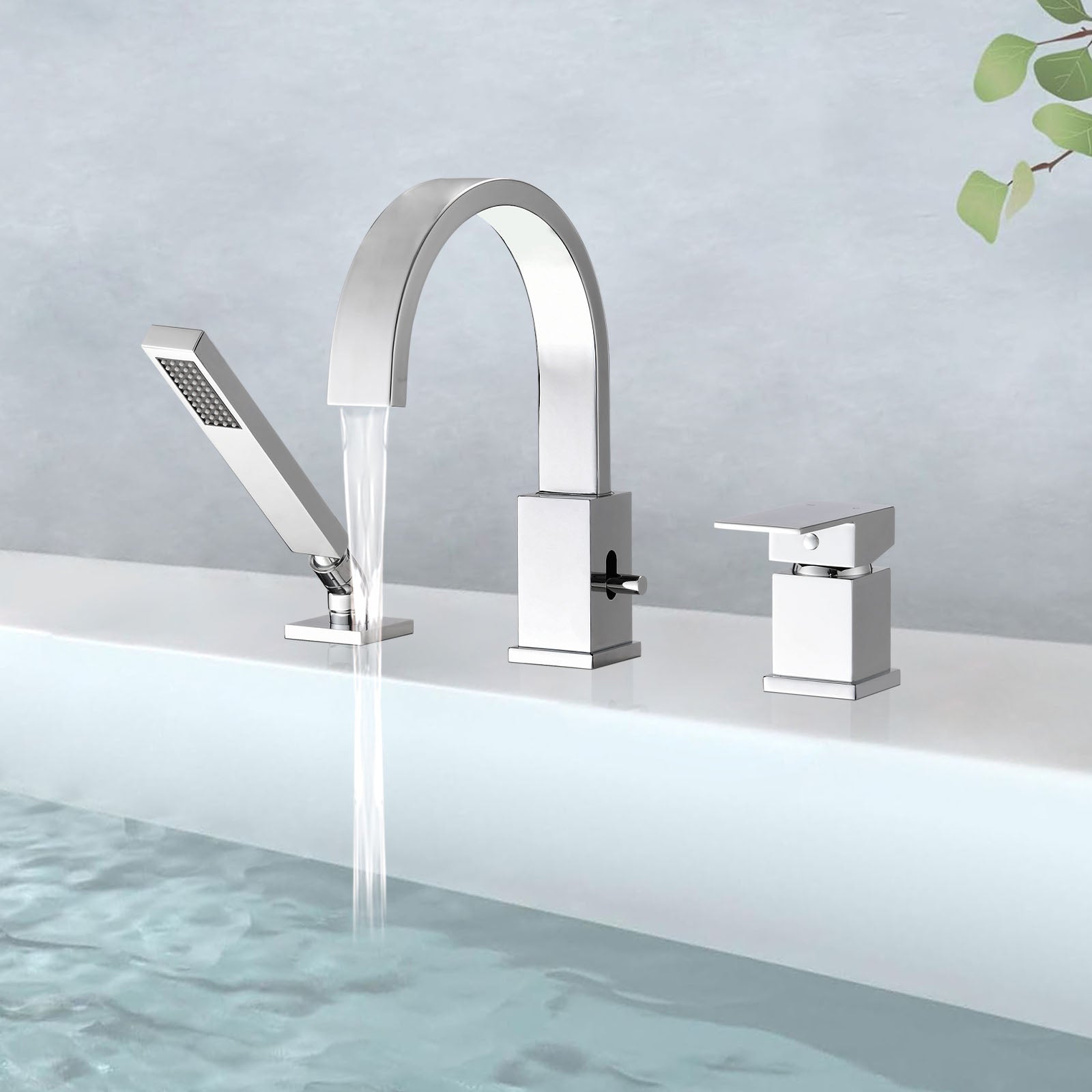 Delta Lahara Deck-Mount Chrome Roman Tub Faucet With Handshower And Va