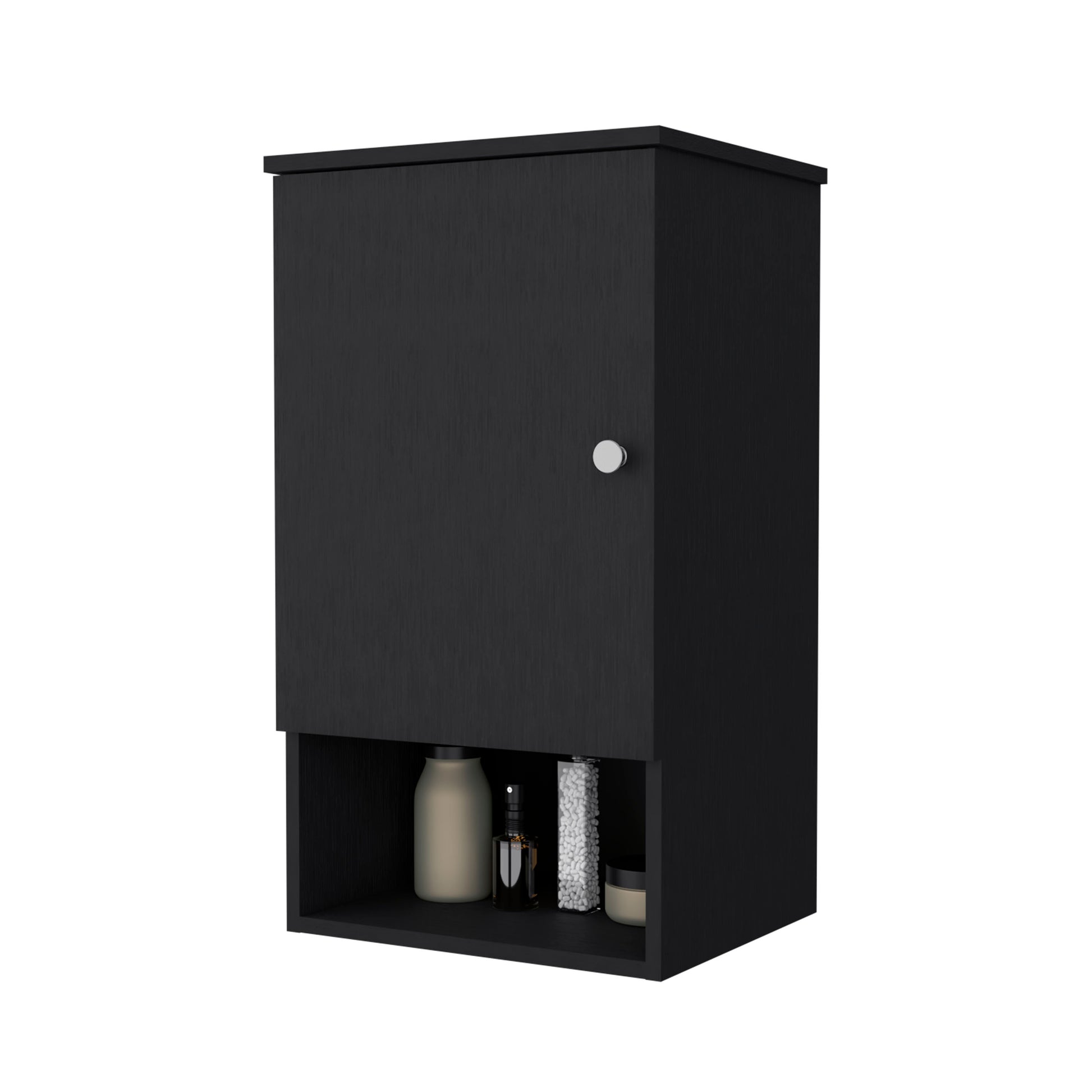 Carrizo Medicine Cabinet In Melamine With One Door, Black Black 1 3 24 To 31 In Bathroom Wall Mounted Minimalist,Modern 10 15 Inches Particle Board Melamine