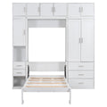 Twin Size Murphy Bed With Lockers And Wardrobes, With Installation Video, White Box Spring Not Required Twin White Murphy Solid Wood Mdf