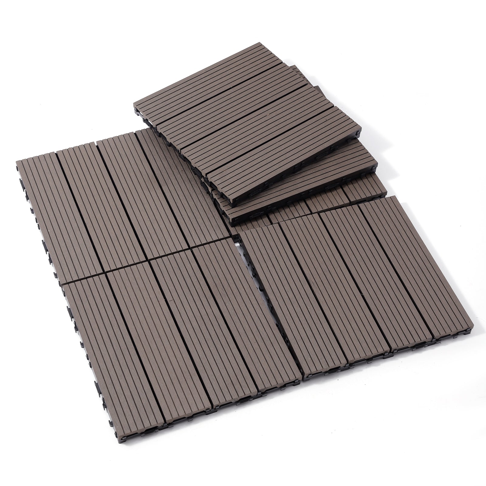 Wood Plastic Composite Deck Tiles Set Of 20, Sustainable Fsc Composite Decking Resist Rust, Water, Weather, Easy To Diy & Maintain, Ideal For Patios, Balconies, Rooftops, Light Coffee Color Light Coffee Wood Plastic
