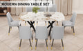 1 Table And 8 Chairs Set.A Rectangular Dining Table With A 0.39 Inch Imitation Marble Tabletop And Black Metal Legs.Paired With 8 Chairs With Pu Leather Seat Cushion And Black Metal Legs.F 1538,C 007 Black Glass Metal