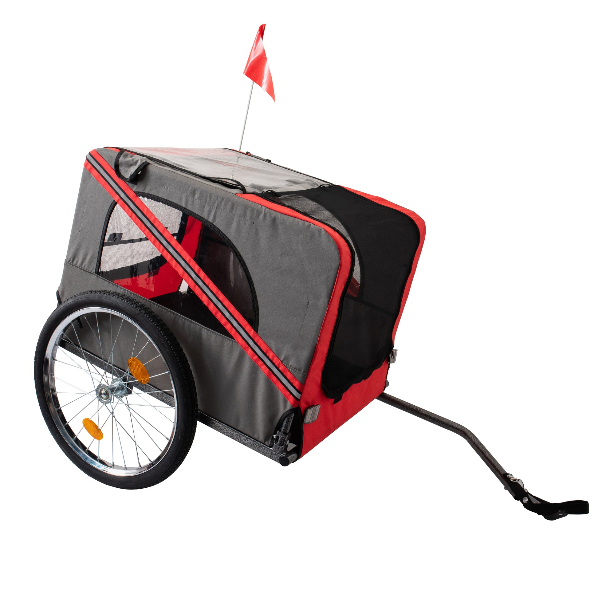 Outdoor Heavy Duty Foldable Utility Pet Stroller Dog Carriers Bicycle Trailer Grey Red Fabric Steel