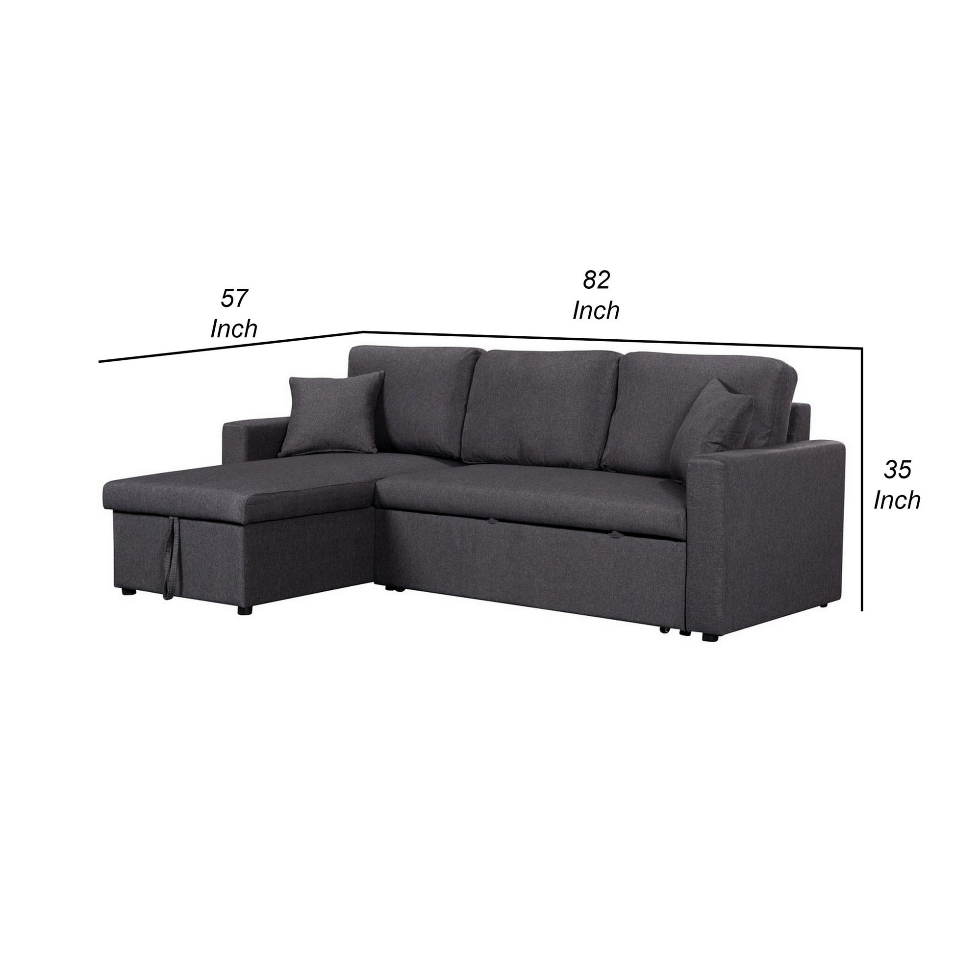 82 Inch Reversible Sleeper Sectional Sofa With Storage Chaise, Dark Gray Gray Wood Fabric 3 Seat