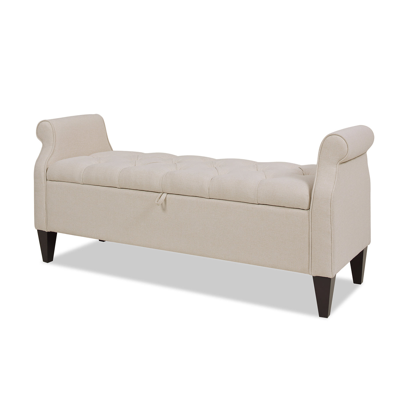 Jacqueline 57.5" Tufted Roll Arm Storage Bench, Sky Neutral Beige Polyester Beige Foam Polyester