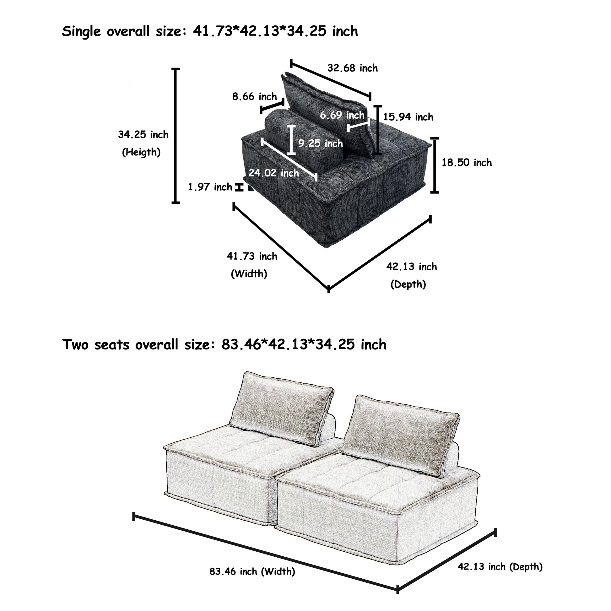 6 Piece Modular Sectional Couch, Oversized Sofa With Flexible Configuration, Ideal For Spacious Living Rooms, Entertainment Zones, And Open Spaces Black Color Black Chenille 6 Seat