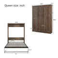 Queen Size Half Self Close And Open Murphy Bed With 2 Side Cabinet Storage Shelf, Cabinet Space Saving Bed Perfect For Guest Room, Bed Room, Guest Room, Home Office, Brown Box Spring Not Required Queen Brown Wood Brown Pine Murphy Solid Wood Mdf