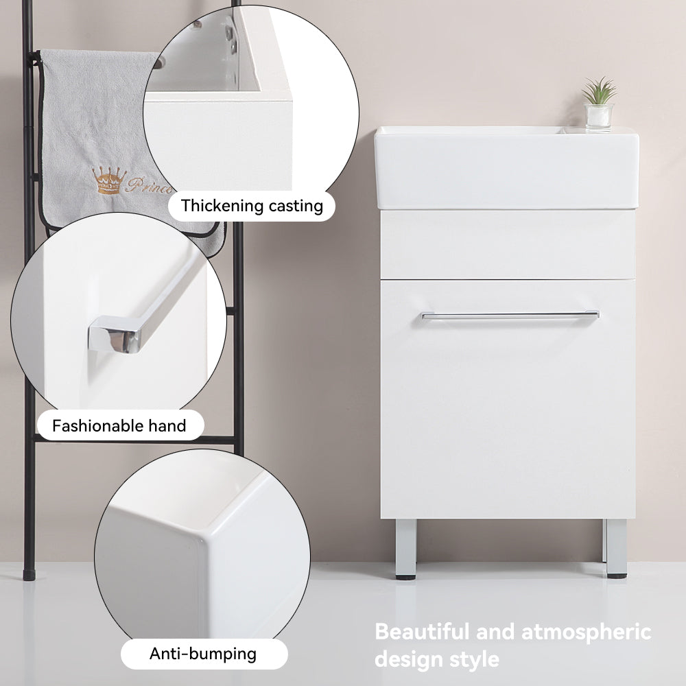 19 "White Bathroom Cabinet With Ceramic Sink White Solid Wood