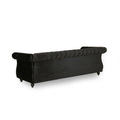 84 Inch Black 3 Seater Velvet Sofa Button Tufted With Trim, Curved Backrest, And Rolled Arms, Stylish And Elegant Couch For Modern Living Rooms, Durable Upholstery, Luxury Design Black Velvet Wood Primary Living Space Medium Firm Loose Back Medium Duty