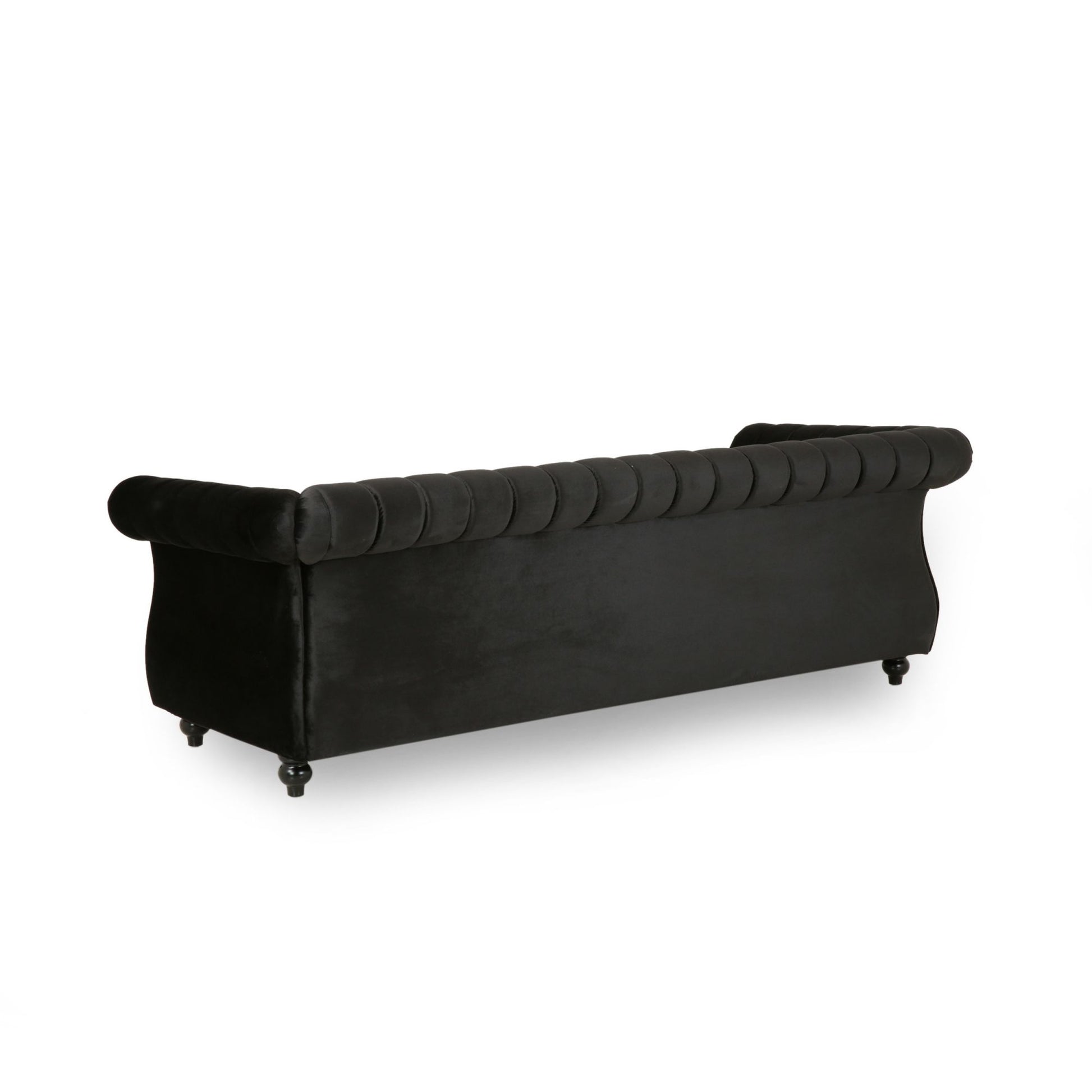 84 Inch Black 3 Seater Velvet Sofa Button Tufted With Trim, Curved Backrest, And Rolled Arms, Stylish And Elegant Couch For Modern Living Rooms, Durable Upholstery, Luxury Design Black Velvet Wood Primary Living Space Medium Firm Loose Back Medium Duty