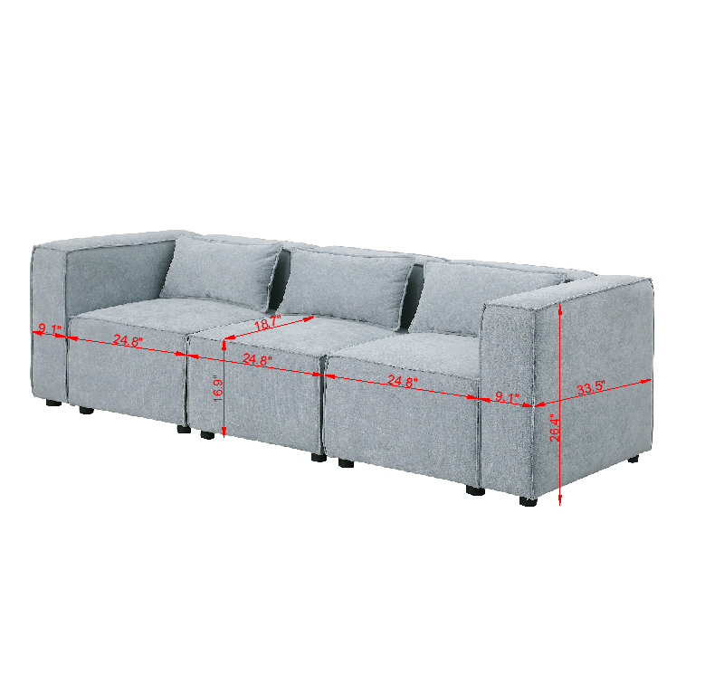 Modular Sofa Grayish Blue Chenille Fabric, Simple And Grand, The Seat And Back Is Very Soft. This Is Also A Knock Down Sofa Grayish Blue Chenille 3 Seat