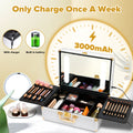 Portable Makeup Case With Led Mirror Travel Makeup Bag Cosmetic Organizer Box With Locks, Brush Holder, Dividers, Rechargeable, White White Aluminium Alloy