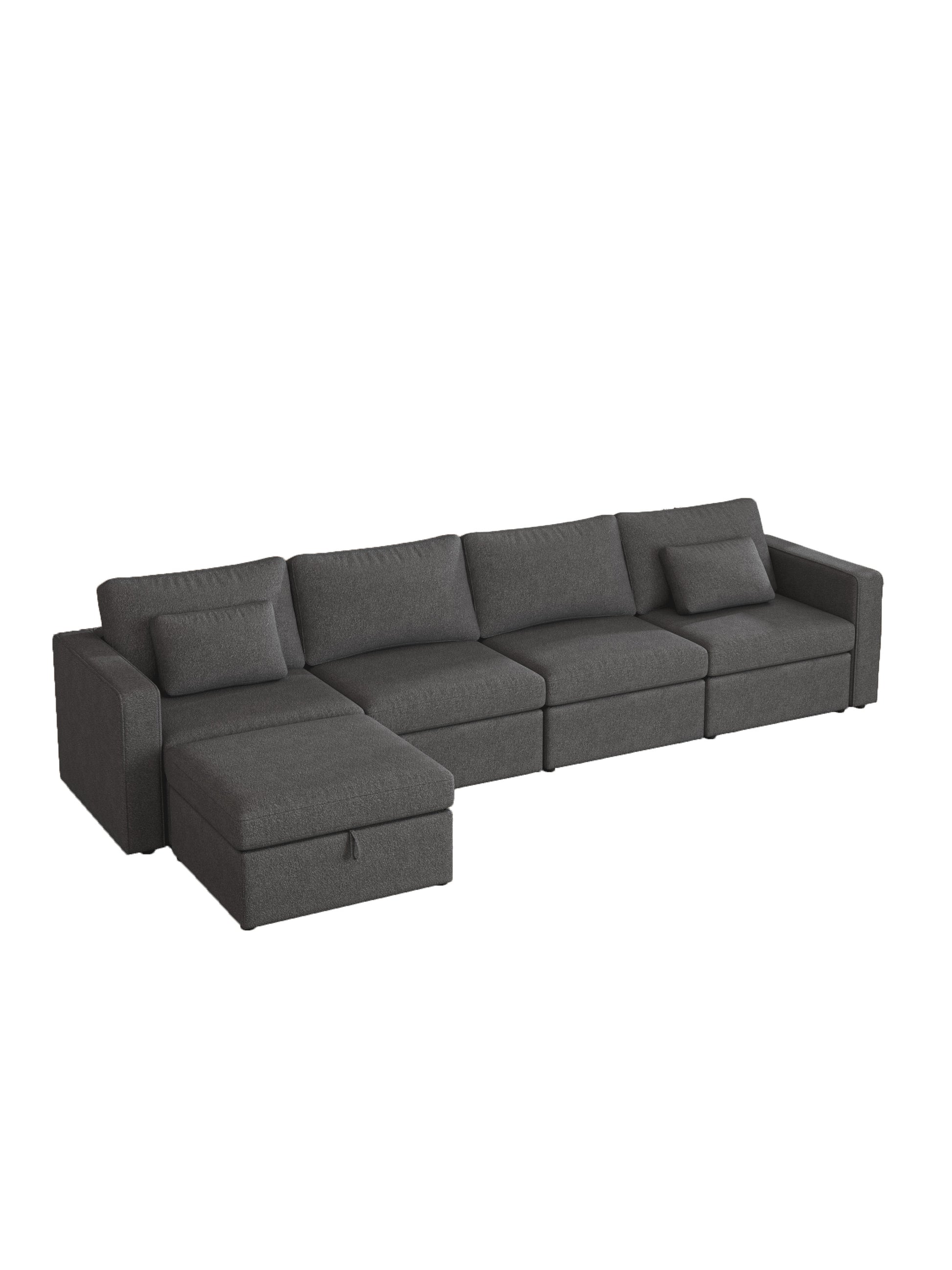 Modern Cotton Linen Modular Sectional Sofa, L Shape Convertible Sofa Set With Pillows, Oversized Sectional Couches With Storage Ottomans For Living Room, Loft, Apartment, Office Dark Gray 5 Seats Gray Wood Primary Living Space Medium Duty Pine 5 Seat