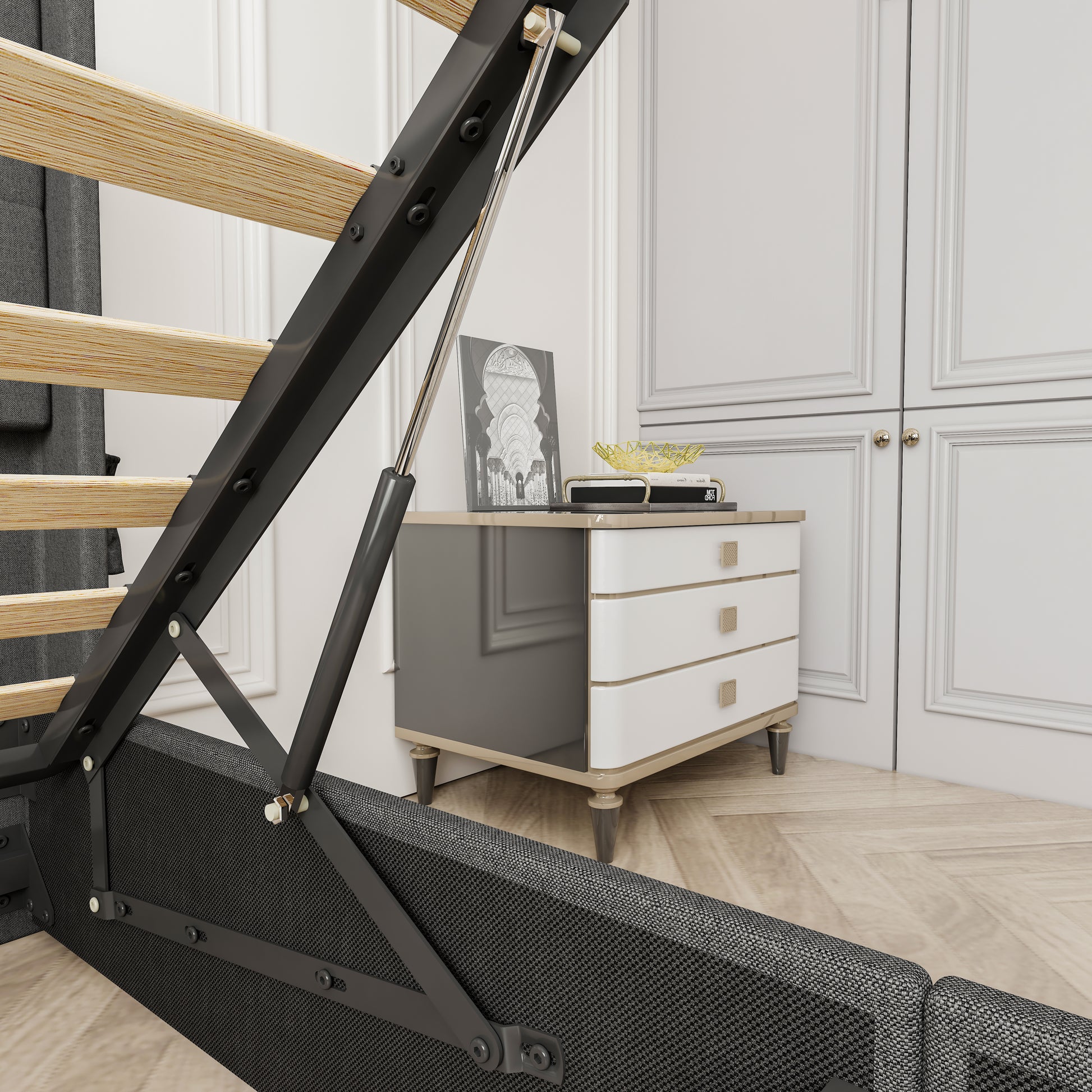 Queen Size Bed Frame With Storage Lift Up Storage Bed With Modern Wingback Headboard, Usb Ports Box Spring Not Required Queen Dark Gray Metal Bedroom Contemporary Bed Frame Foam Linen Upholstered