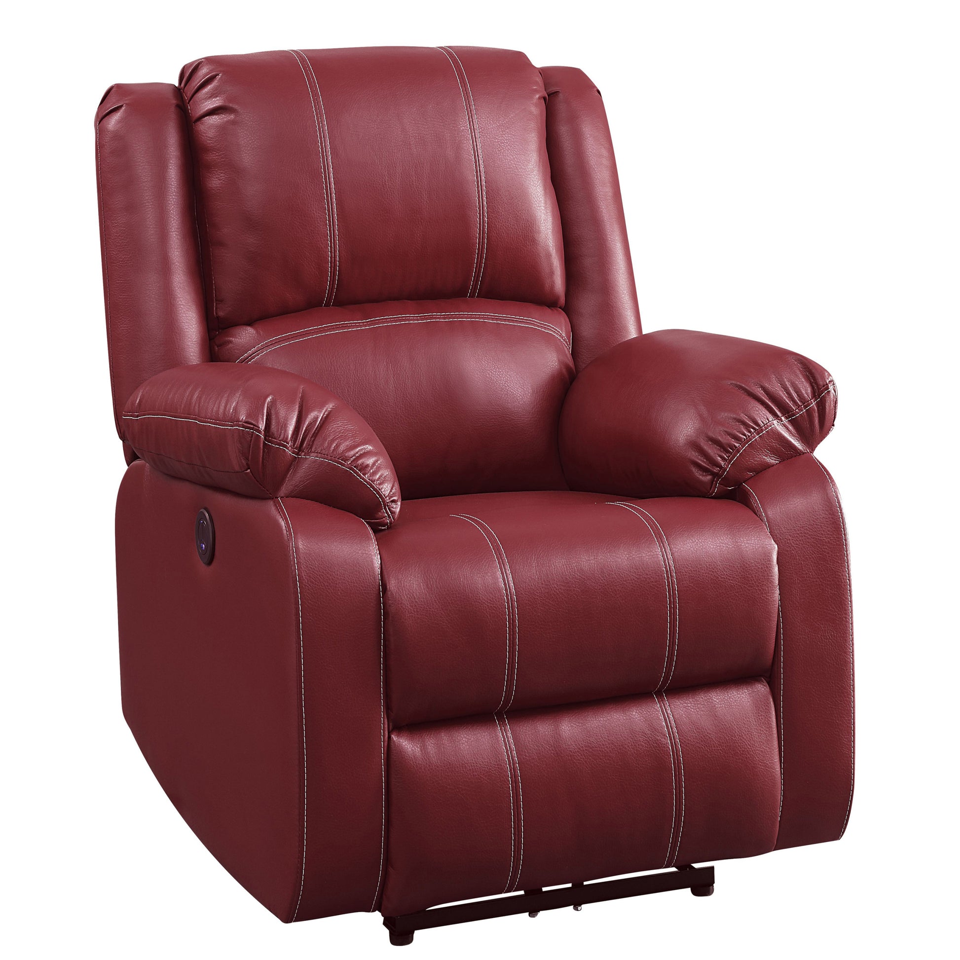 Red Power Recliner With Usb Port Red Faux Leather Power Push Button Wood Primary Living Space Pillow Back Push Button Eucalyptus Pillow Top Arms Faux Leather