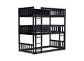 Twin Size Triple Rubber Wood Bunk Bed, With Ladders, Guardrails Detachable Bunk Bed, Twin Over Twin Over Twin,Black Twin Black Bedroom American Design Bed Frame Rubber Wood