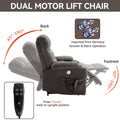 Brown Dual Motor Infinite Position Up To 350 Lbs Chenille Power Lift Recliner Chair, Heavy Duty Motion Mechanism With 8 Point Vibration Massage And Lumbar Heating, Dual Cup Holders White Metal