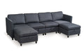 Convertible Sectional Sofa With Storage Seat 6 Seat Sofa With Reversible Chaise U Shaped Sectional Couch For Living Room,Dark Grey Black Fabric 6 Seat