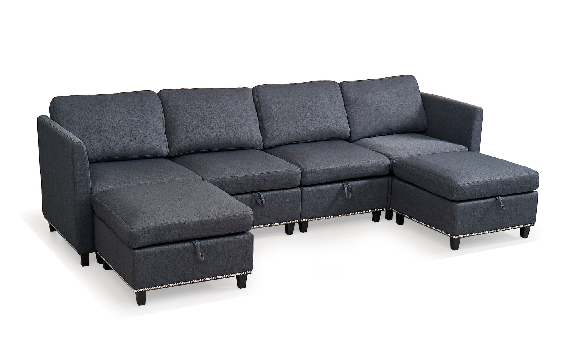 Convertible Sectional Sofa With Storage Seat 6 Seat Sofa With Reversible Chaise U Shaped Sectional Couch For Living Room,Dark Grey Black Fabric 6 Seat