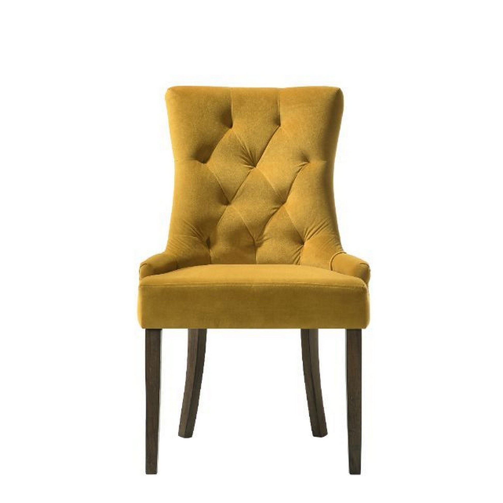 Esme 24 Inch Solid Wood Dining Chair, Velvet Tufted, Set Of 2, Yellow Yellow Solid Wood