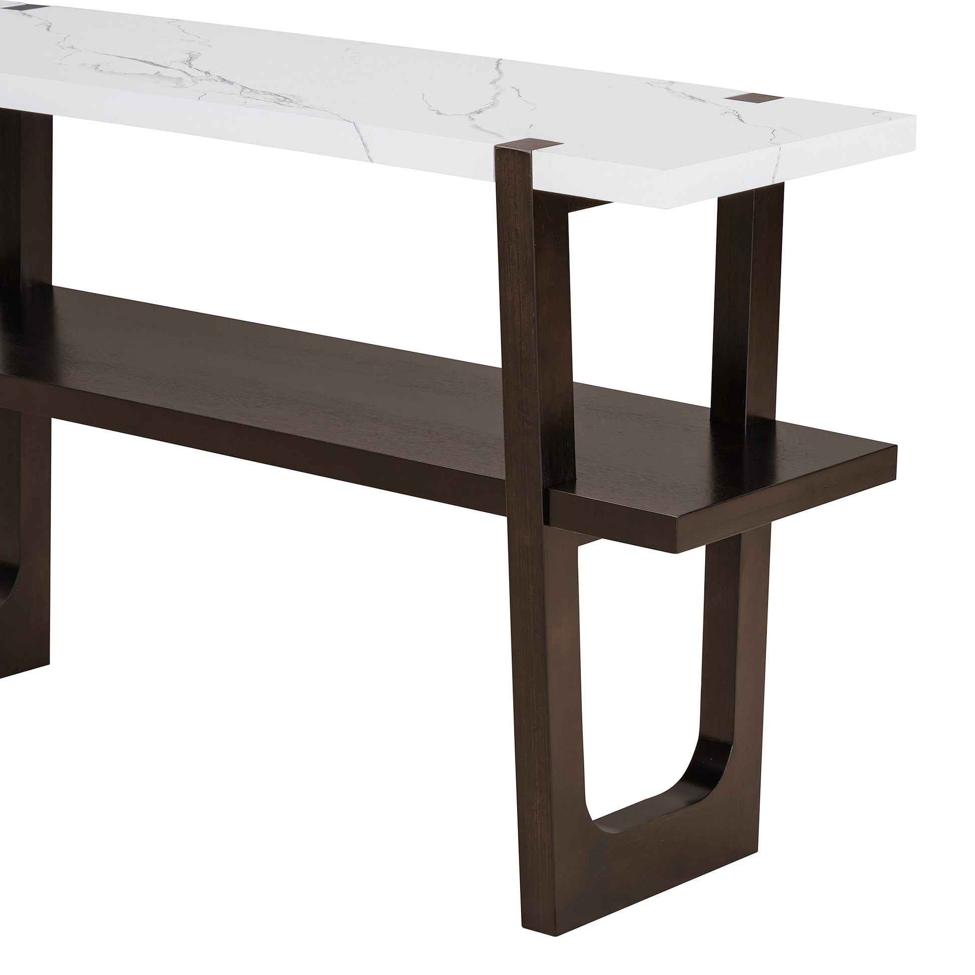 Retro Elegant Console Table With Marble Effect Top And Versatile Storage Solutions For Entryway And Living Room Espresso Espresso Solid Wood Mdf