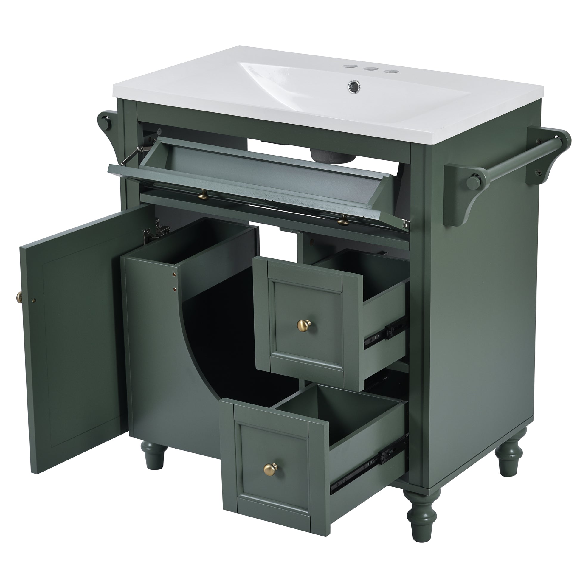 30'' Bathroom Vanity With Top Sink, Modern Bathroom Storage Cabinet With 2 Drawers And A Tip Out Drawer, Single Sink Bathroom Vanity Same As Sw000143Aaf Green Bathroom Modern Solid Wood Mdf Resin