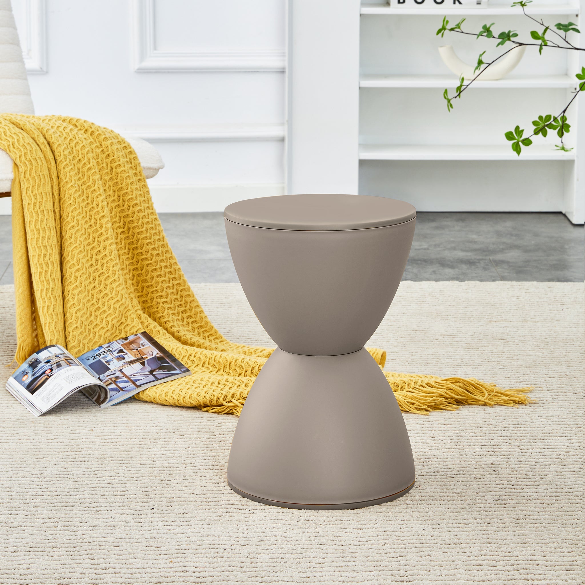 Contemporary Modern Accent Prince Stool Beige Side Table End Table Storage Side Table Light Coffee Plastic