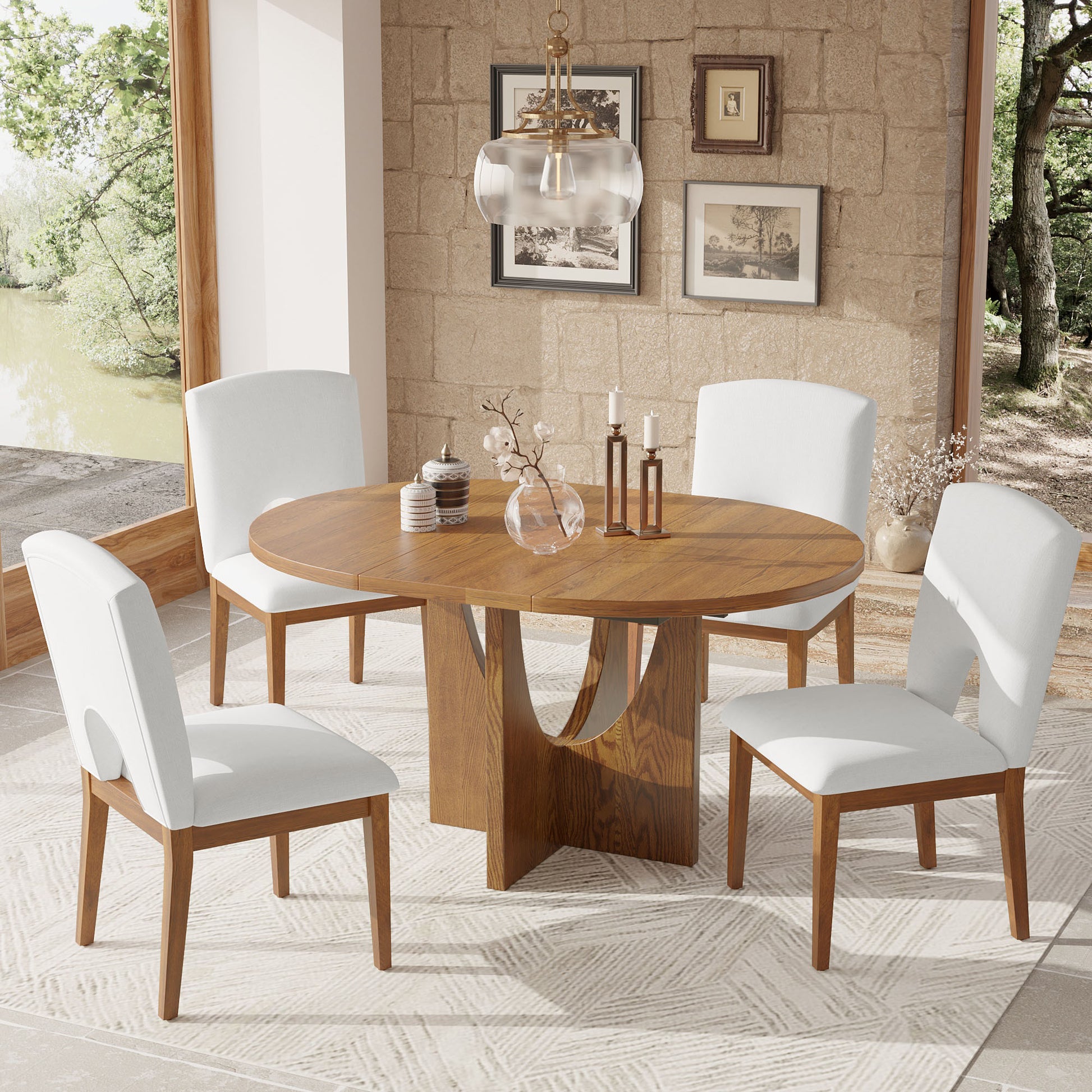 Modern Piece Extendable Round Dining Table Set With Removab