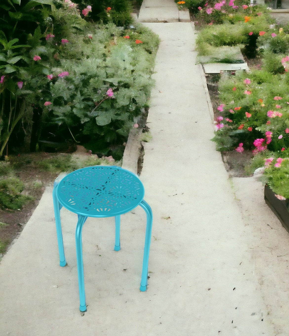 Durable Solid Metal Stool, Powder Coated Finish In Turquoise Turquoise Metal