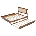 Queen Size Wooden Rattan Platform Bed, With 2 Big Drawers, T Size Trundle, Brown Queen Brown Plywood