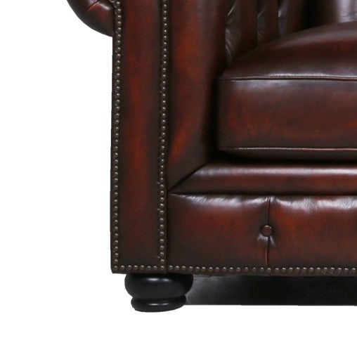 Traditional Tufted Leather Chesterfield Chair Brown Leather