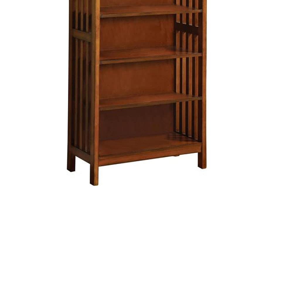 Gorgeous Styling Antique Oak Finish 1Pc Media Shelf Solid Wood Storage Books 5 Shelves Open Cabinet Shelf Oak Primary Living Space Closed Back Contemporary,Modern,Rustic,Transitional Solid Wood