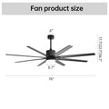 76 Inch With 18W Dimmable Led Light Remote Control 8 Solid Wood Blades Black For Living Room Black Metal & Wood