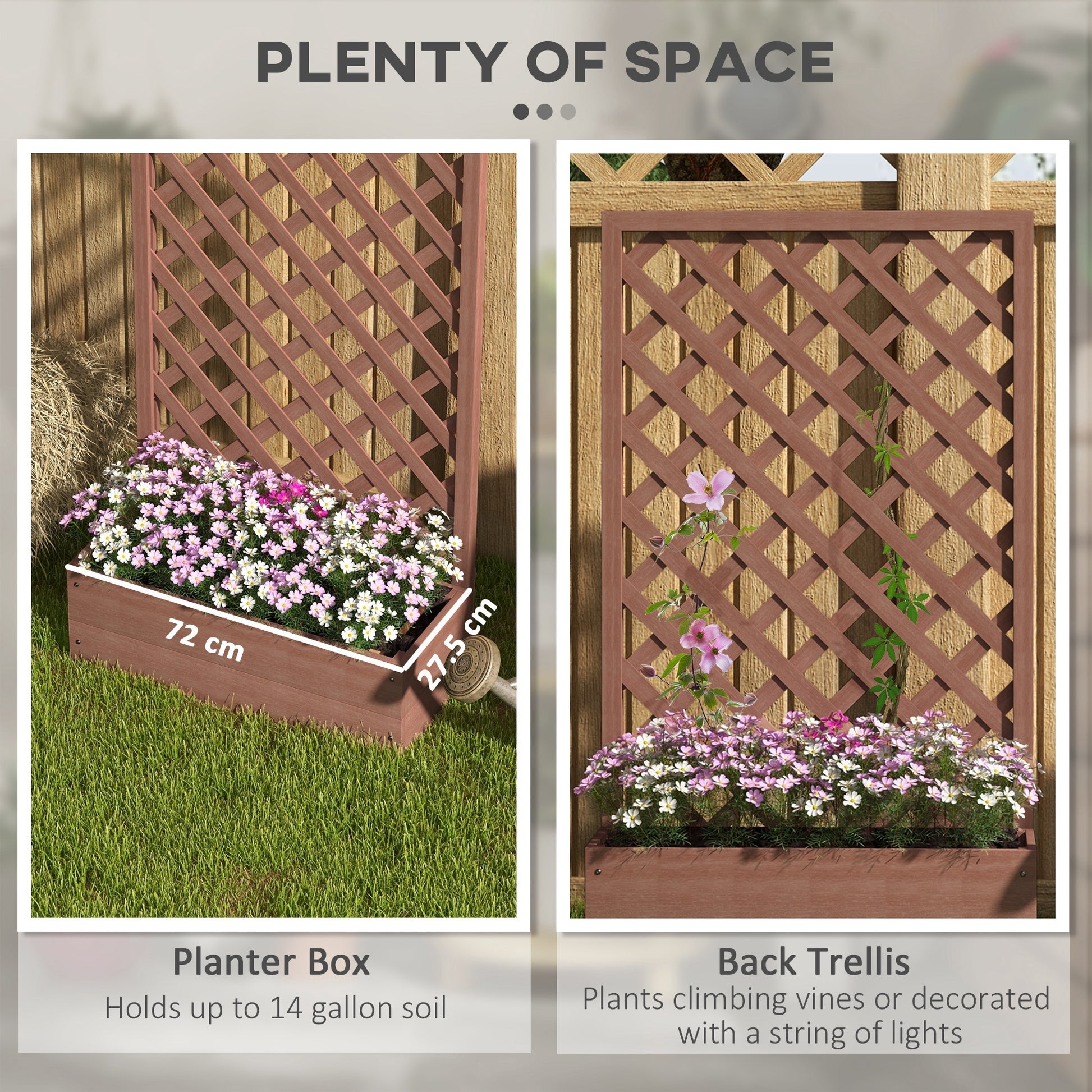 lattice trellis planter Outsunny Raised Garden Bed With Trellis Lattice, Wood Planter Box With Self Draining Gap, Freestanding Trellis Planter For Climbing Plants, Vines,