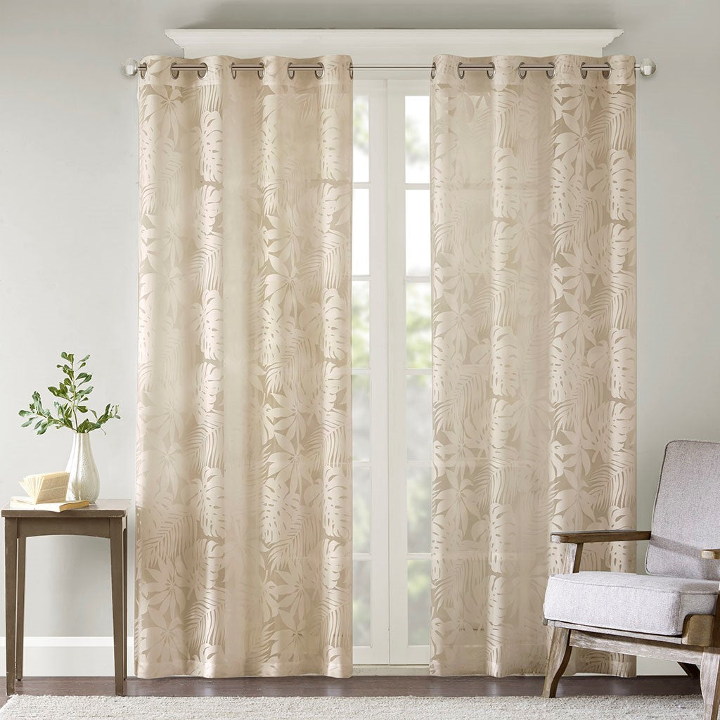 Palm Leaf Burnout Window Sheer 1 Sheer Curtain Multicolor Polyester