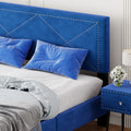 4 Pieces Bedroom Sets Queen Size Upholstered Bed Frame With Rivet Design,Nightstands And Tufted Storage Ottoman,Blue Box Spring Not Required Queen Blue 4 Piece Set Solid Wood Mdf