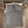 Ruched Fur Down Alternative Comforter Set Queen Grey Polyester