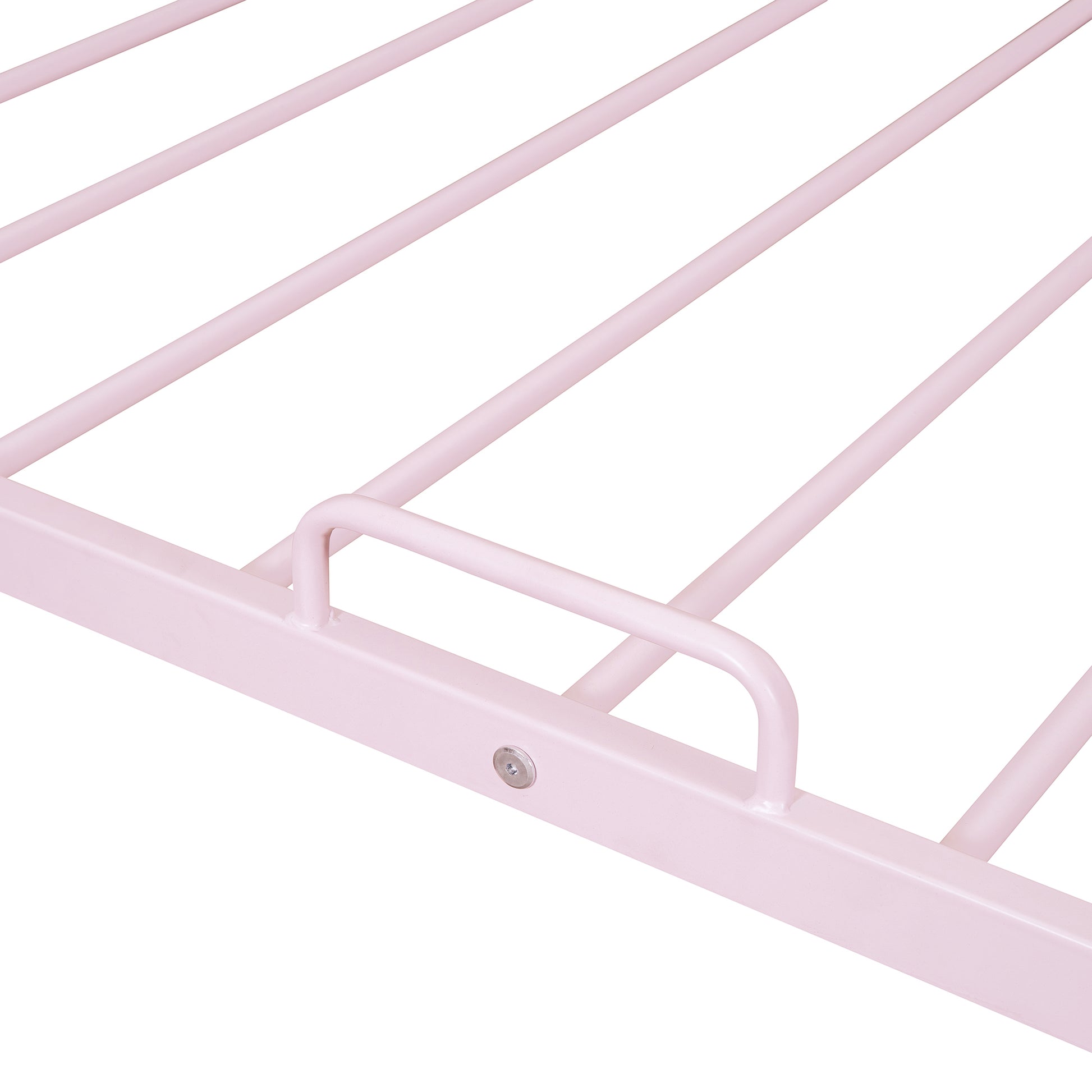 Full Size Metal House Bed With Twin Size Trundle, Pink Full Pink Metal