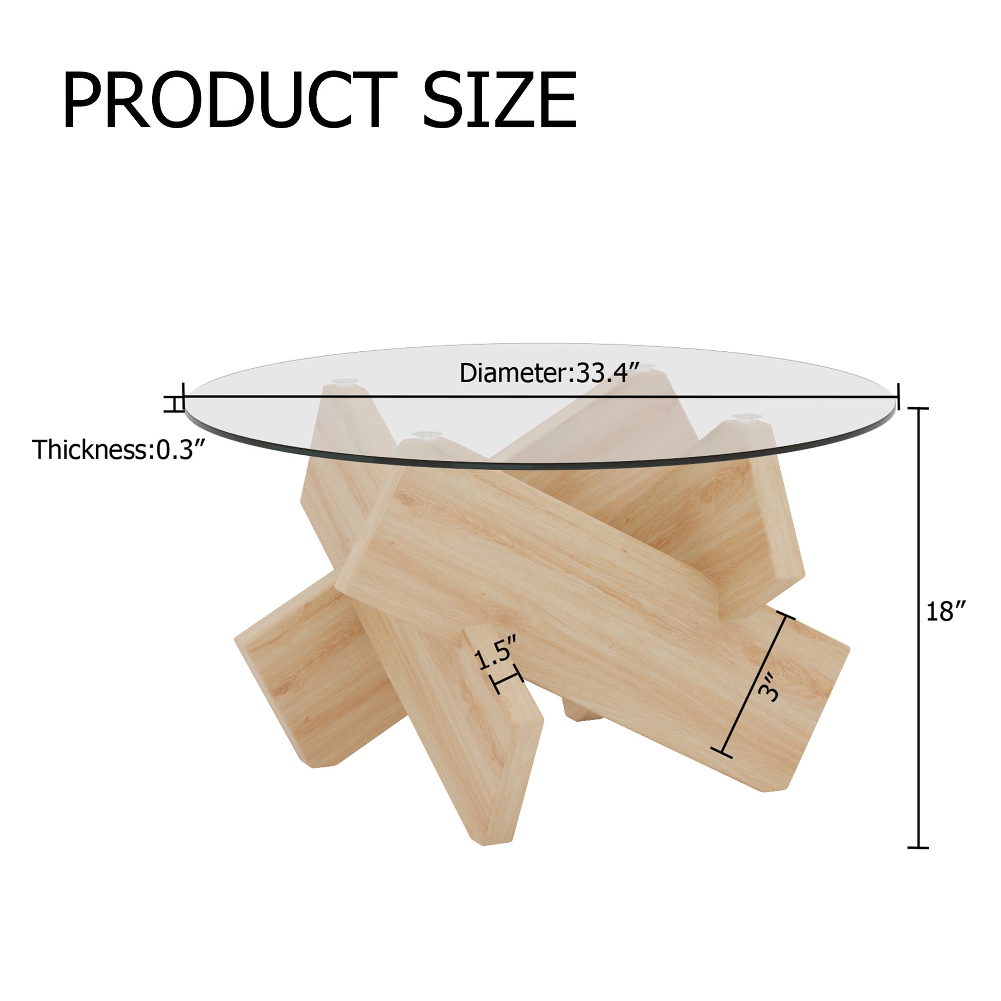 Circular Glass Coffee Table, 33.4 Inch Modern And Distinctive Design Tea Table. Tempered Glass Countertop, Wood Colored Mdf Table Legs. Suitable For Living Rooms And Farmhouses Transparent Glass