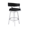 Ava 26 Inch Swivel Counter Stool Chair, Open Back Steel, Black Faux Leather Black Steel