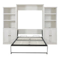 Queen Size Half Self Close And Open Murphy Bed With 2 Side Cabinet Storage Shelf, Cabinet Space Saving Bed Perfect For Guest Room, Bed Room, Guest Room, Home Office, Rustic White Box Spring Not Required Queen Rustic White Wood White Pine Murphy Solid