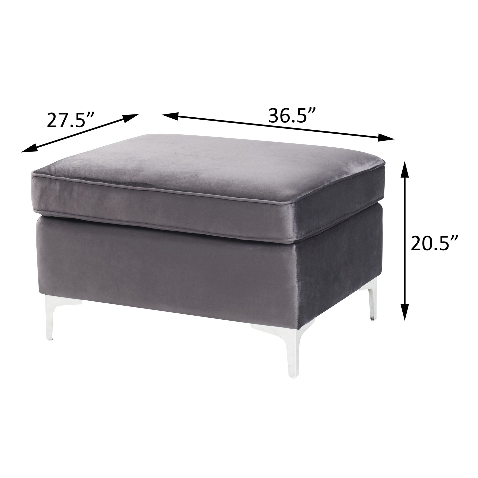 Grey Rectangle Ottoman Grey Velvet Wood Primary Living Space Solid Grey Contemporary Pine Rectangle Wood Metal