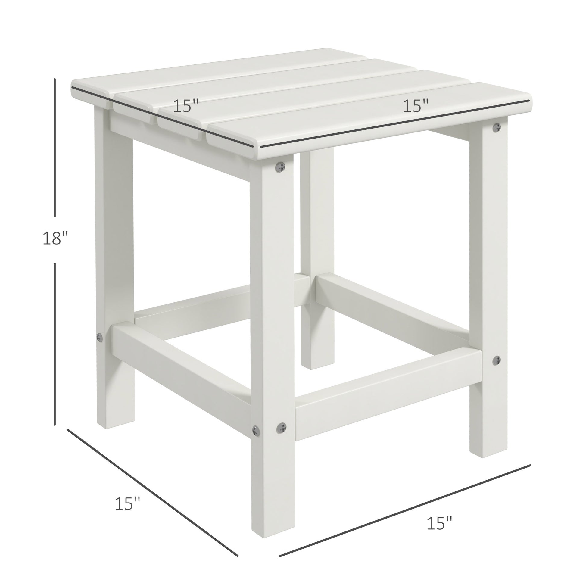 Outsunny Adirondack Side Table, Square Patio End Table, Weather Resistant 15" Outdoor Hdpe Table For Porch, Pool, Balcony, White White Hdpe