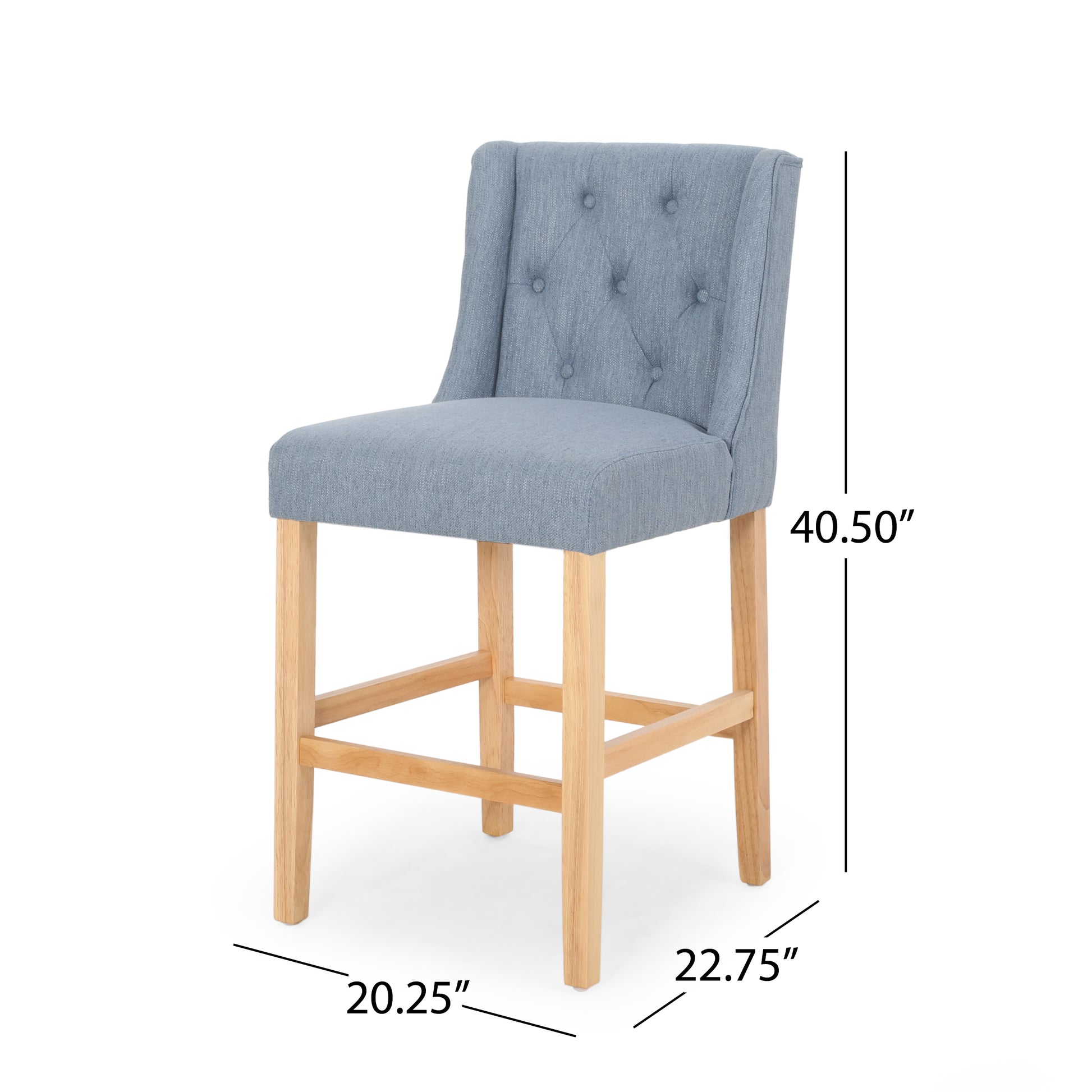 Vienna Contemporary Fabric Tufted Wingback 27 Inch Counter Stools, Set Of 2, Light Blue And Natural Light Blue Natural Fabric