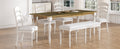 Vintage Traditional 6 Piece 82.7Inch Extendable Dining Table Set With 23.6Inch Removable Leaf, 50.4Inch Upholstered Dining Bench And 4 Chairs For 6, Brown Cream Wood Dining Room Distressed Finish Rubberwood Rectangular Dining Table With Bench Wood Wood